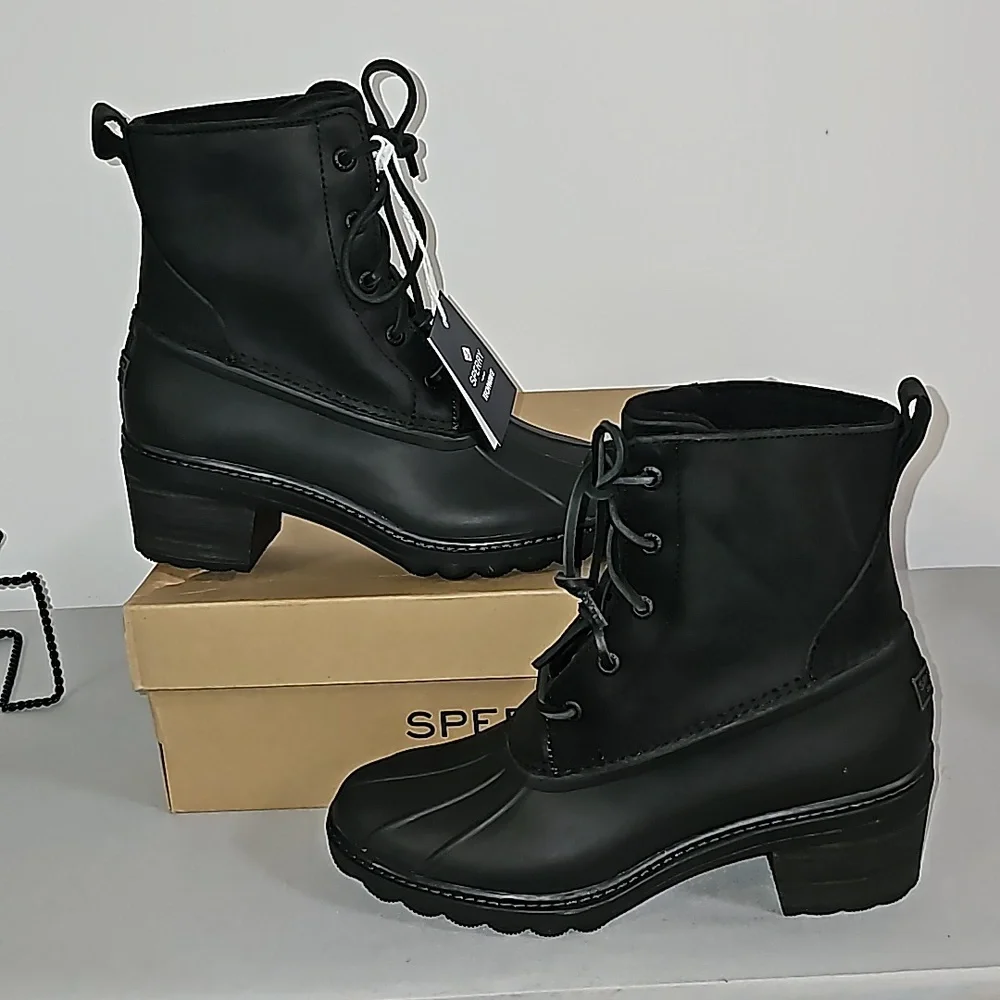 NEW Sperry Saltwater Heel Black Duck Boots Size 8M - Picture 5 of 8